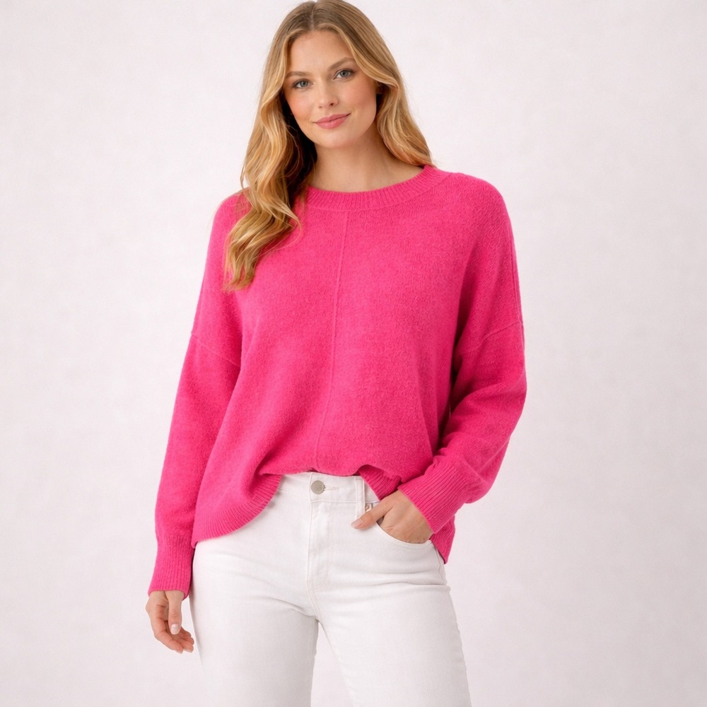 Vince Camuto NWT Hot Pink Knit Sweater Pullover Crewneck Oversized Cozy Size M